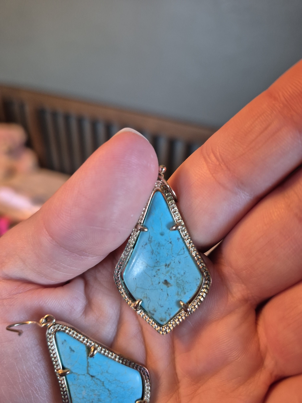 Kendra Scott Turquoise Teardrop Frame Earrings - Blue Stone Drop Earrings - Picture 4 of 4